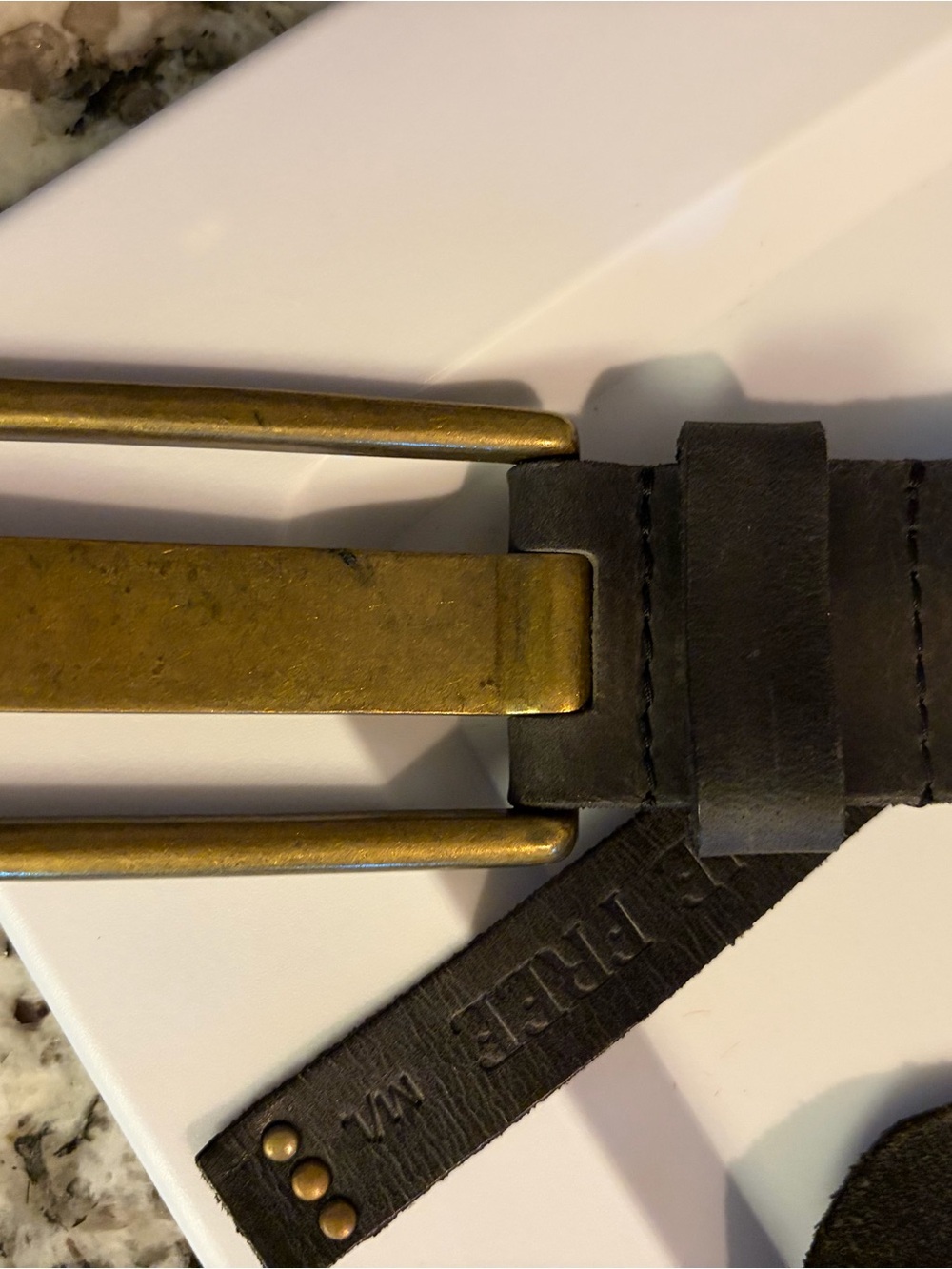 Free People Men's Black Leather Belt with Brass-Tone Buckle
